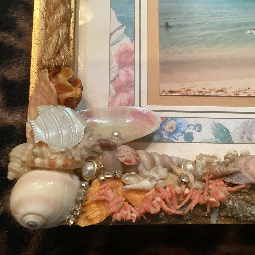 Island inspired handmade picture 3D frame fish, coral, shells and bling